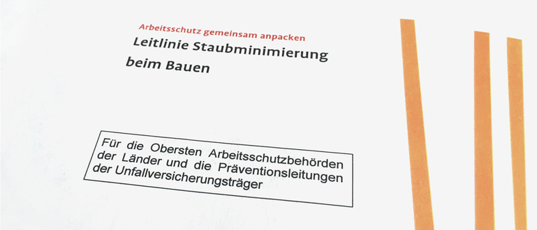 Titelseite der Leitlinie Staubminimierung beim Bauen Titelseite der Leitlinie Staubminimierung beim Bauen